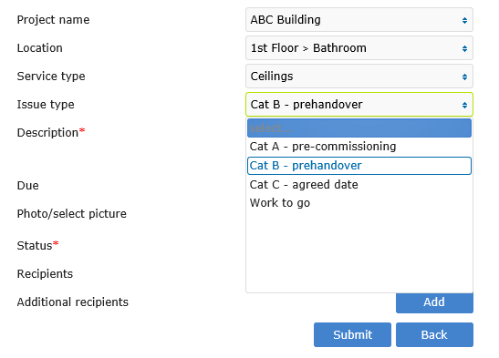 HSEQ Manager - Issue type 